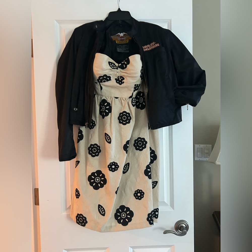 Tibi Strapless Black and Cream Floral Dress